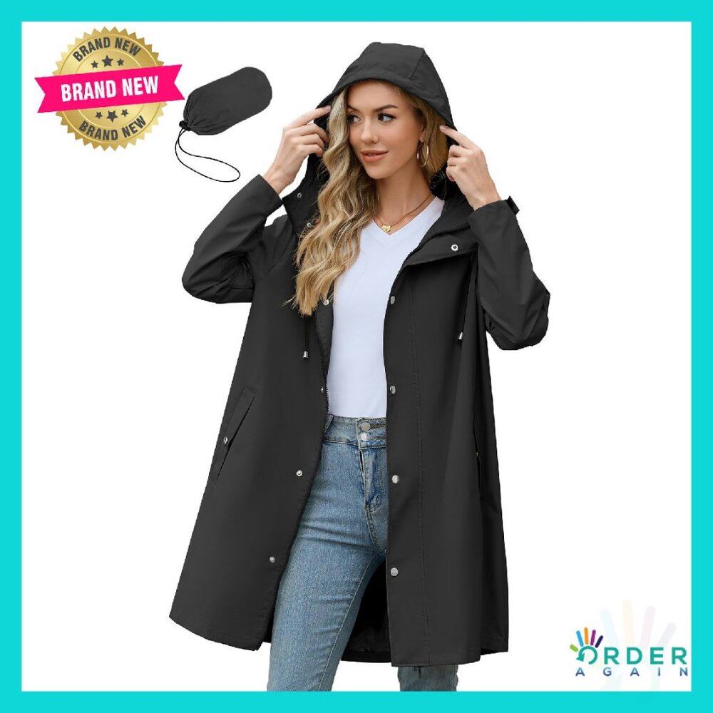 Long Waterproof Rain Jacket Packable Lightweight … - image 1